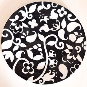 FRENCH BULL Melamine Black & White Damask Swirl Floral Toile Dinner Plate 11”